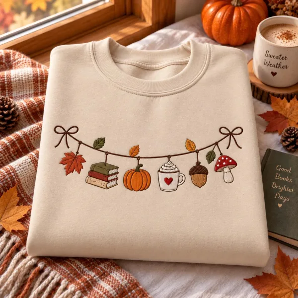 Embroidered Autumn Sweatshirt, Cozy Fall Crewneck, Pumpkin Spice Mushroom Shirt, Cute Fall Gift