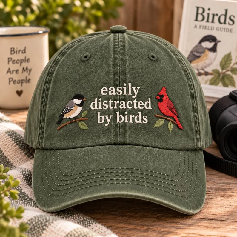 Embroidered Easily Distracted By Birds, Birdwatcher Cap, Bird Lover Hat, Funny Bird Gift