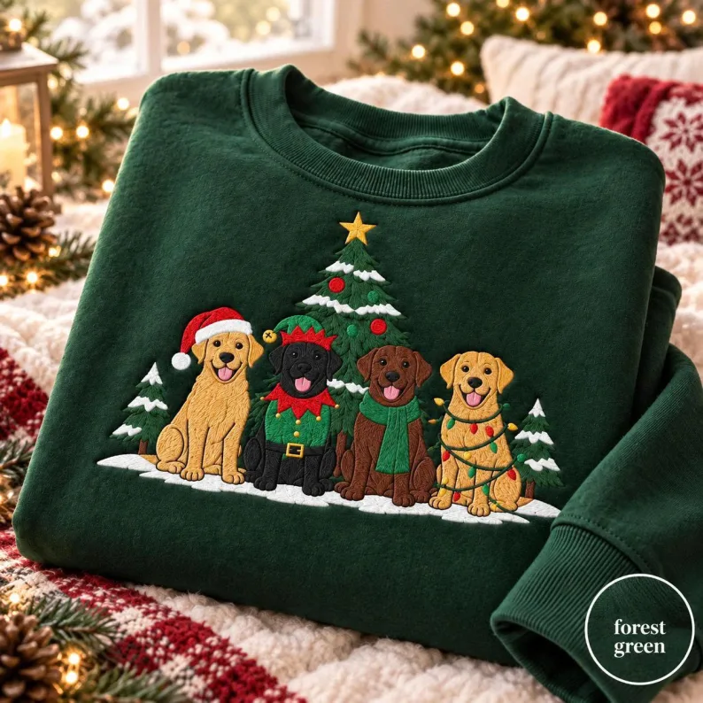 Embroidered Christmas Labrador Retriever Sweatshirt, Black Lab Holiday Crewneck, Dog Lover Gift