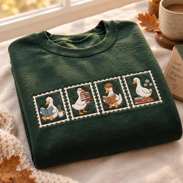 Embroidered Reading Goose Sweatshirt, Book Lover Gift, Silly Goose Teacher Crewneck