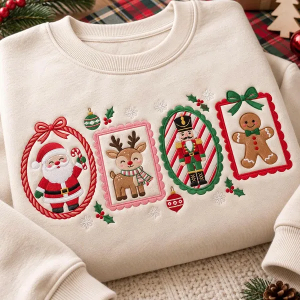 Christmas Frame Embroidered Sweatshirt, Minimal Holiday Crewneck