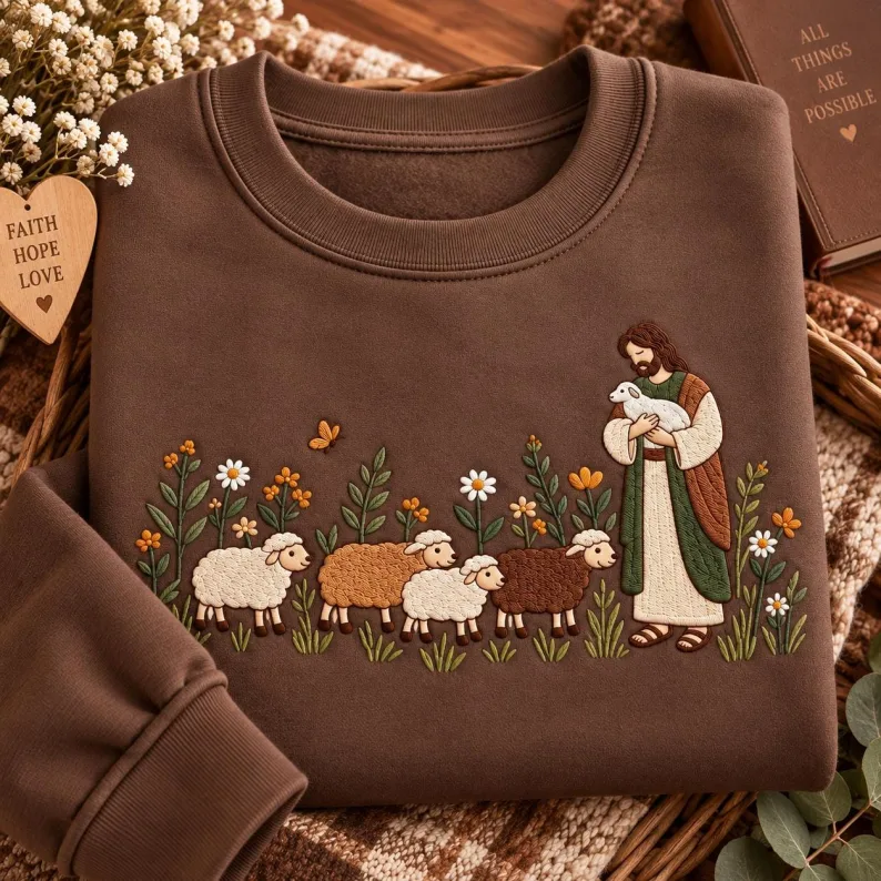 Embroidered Christian Good Shepherd Shirt, Psalm 23 Comfort Colors, Bible Verse Faith Sweatshirt