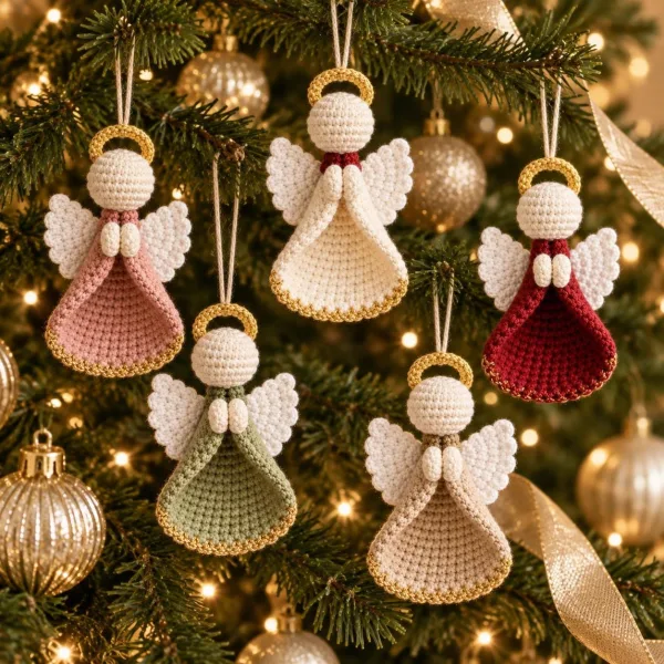 Crochet Angel Ornament Christmas Tree Decoration Handmade Amigurumi Angel Figurine Religious Gift