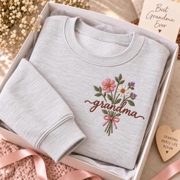 Personalized Floral Grandma Embroidered shirt - Custom Grandkids Name on Sleeve - Mimi Flowers