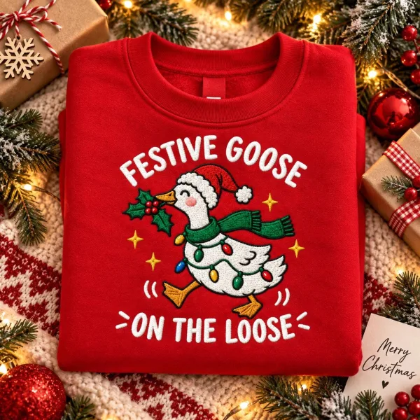 Festive Goose On The Loose Shirt, Farm Christmas shirt,Christmas Goose Shirt,Holiday Sweatshirt