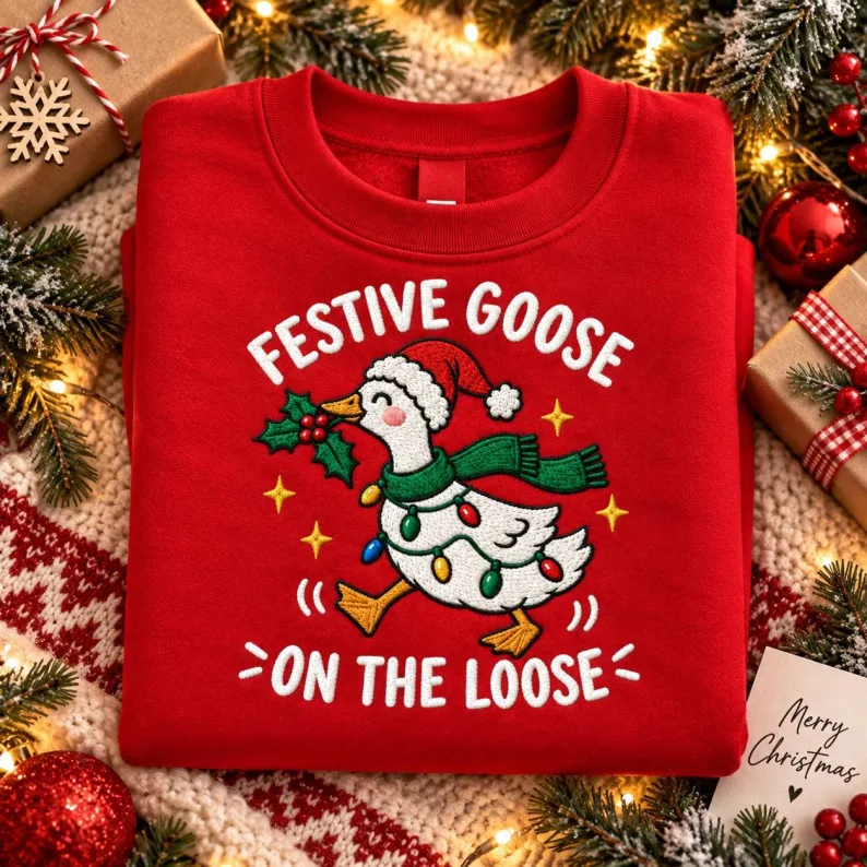 Festive Goose On The Loose Shirt, Farm Christmas shirt,Christmas Goose Shirt,Holiday Sweatshirt