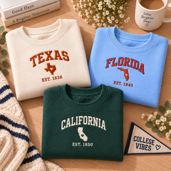 Embroidered Custom College Sweatshirt, Personalized Varsity Applique Crewneck