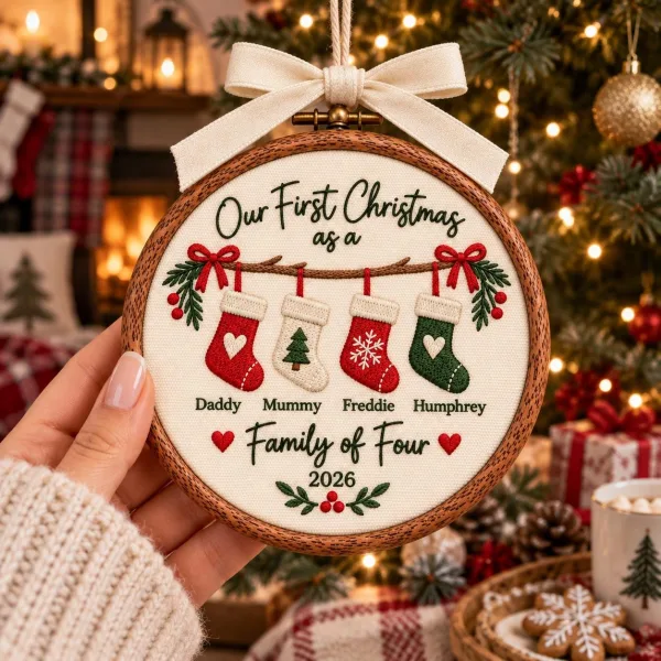 Personalized Family Names Christmas Embroidered Ornament: Family of 4 Ornament