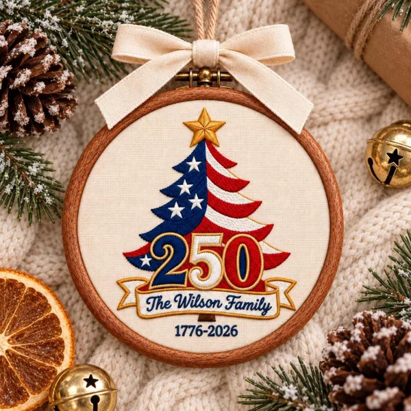 USA 250th Anniversary Ornament, Personalized Family Name 1776-2026 Patriotic Christmas Tree Decor