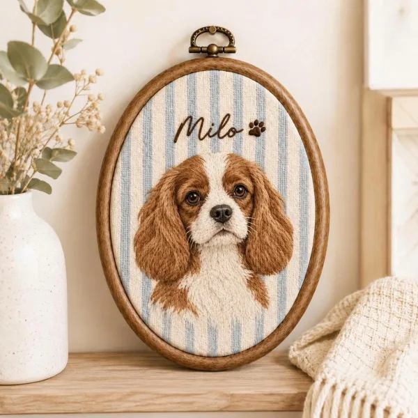 Personalized Pet Portrait Embroidery Ornaments, Custom Dog Cat Memorial Gift