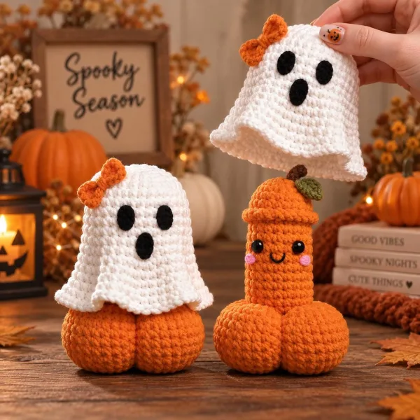 Crochet Halloween Ghost Pumpkin Decor, Handmade Spooky Amigurumi, Surprise Reveal Halloween Gift