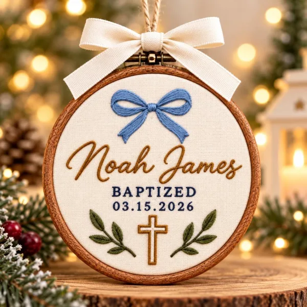 Embroidered Custom Child Of God Name Hoop, Personalized Baptism Ornament