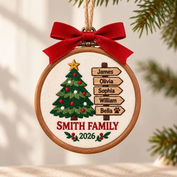 Personalized Family Name Christmas Tree Ornament 2026, Custom Name Signpost Ornament