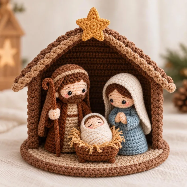 CrochetCrochet Nativity Set, Advent Decor, Handmade Holy Family Christmas Decor