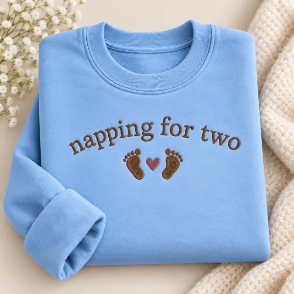 Embroidered vNapping For Two Pregnancy Announcement Shirt, Comfort Colors® Maternity Top